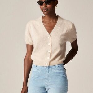 J CREW Brushed cashmere short-sleeve cardigan in Heather Flax Size L $178 CM665